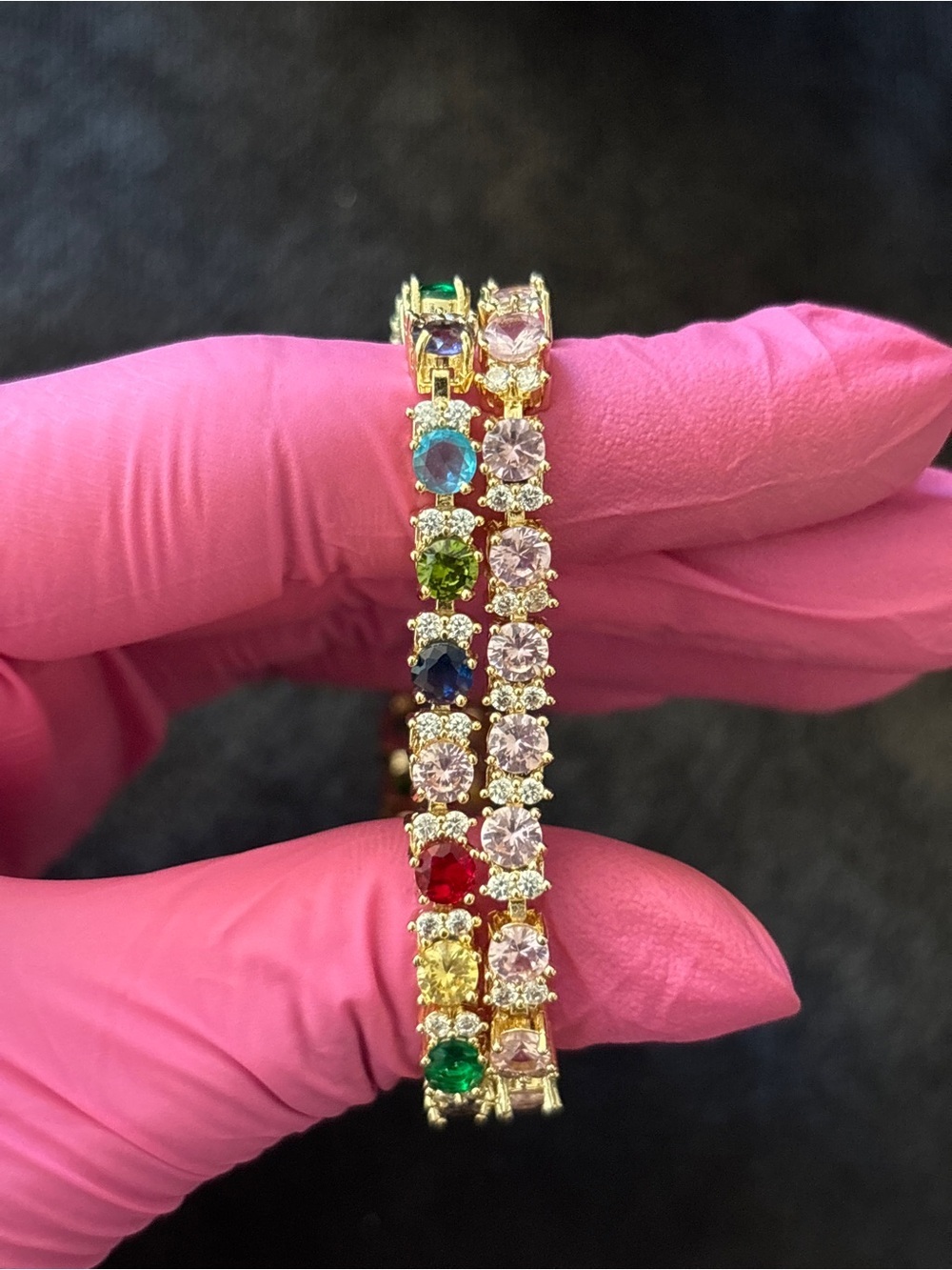 4.8mm Yellow Gold Multicolor & Pink CZ Tennis Bracelets 8 in. - Picture 4 of 8